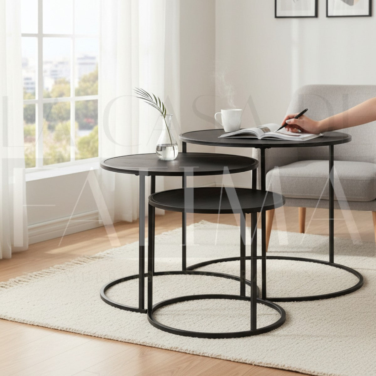 Set De 3 Mesas Auxiliares Redondas Marco De Metal