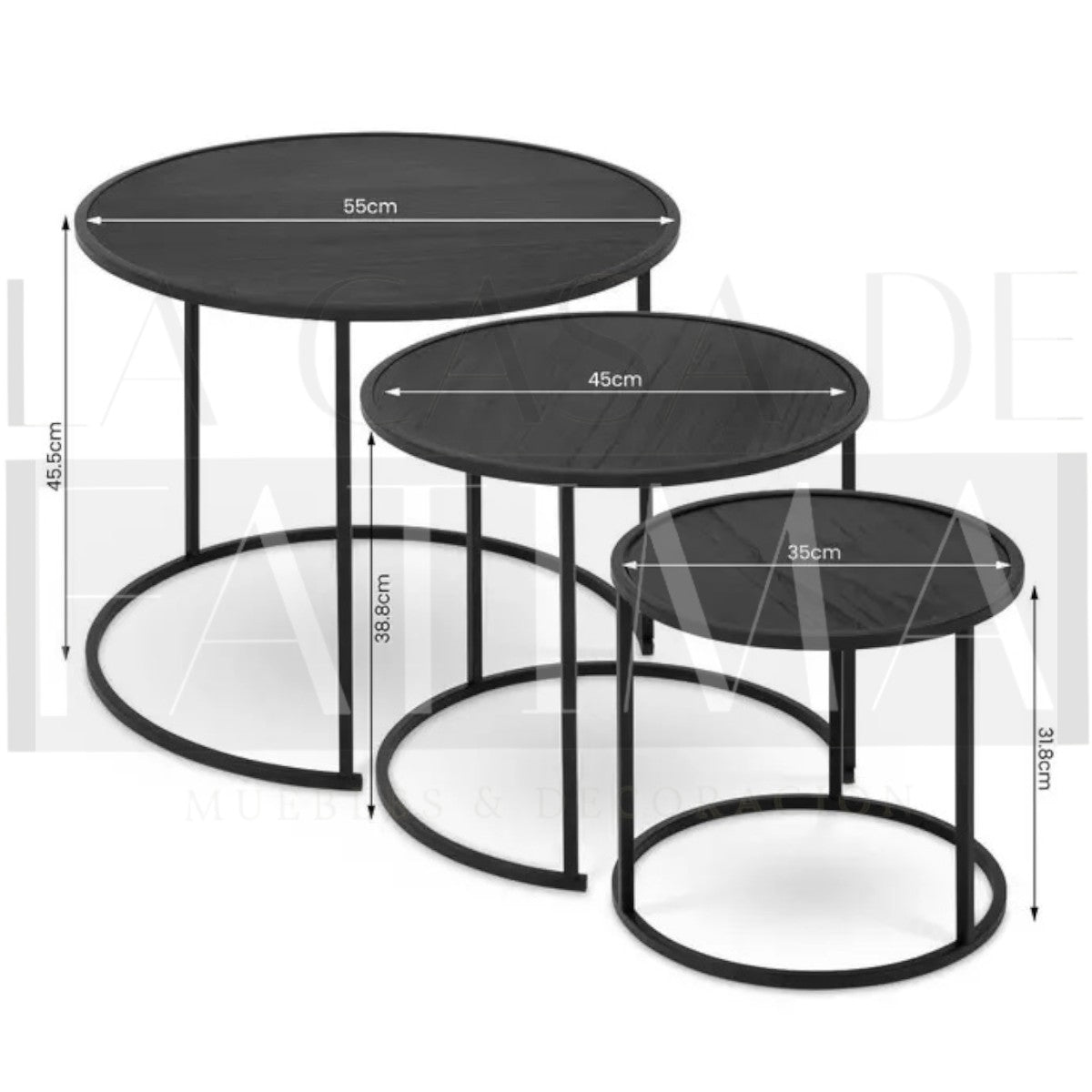 Set De 3 Mesas Auxiliares Redondas Marco De Metal