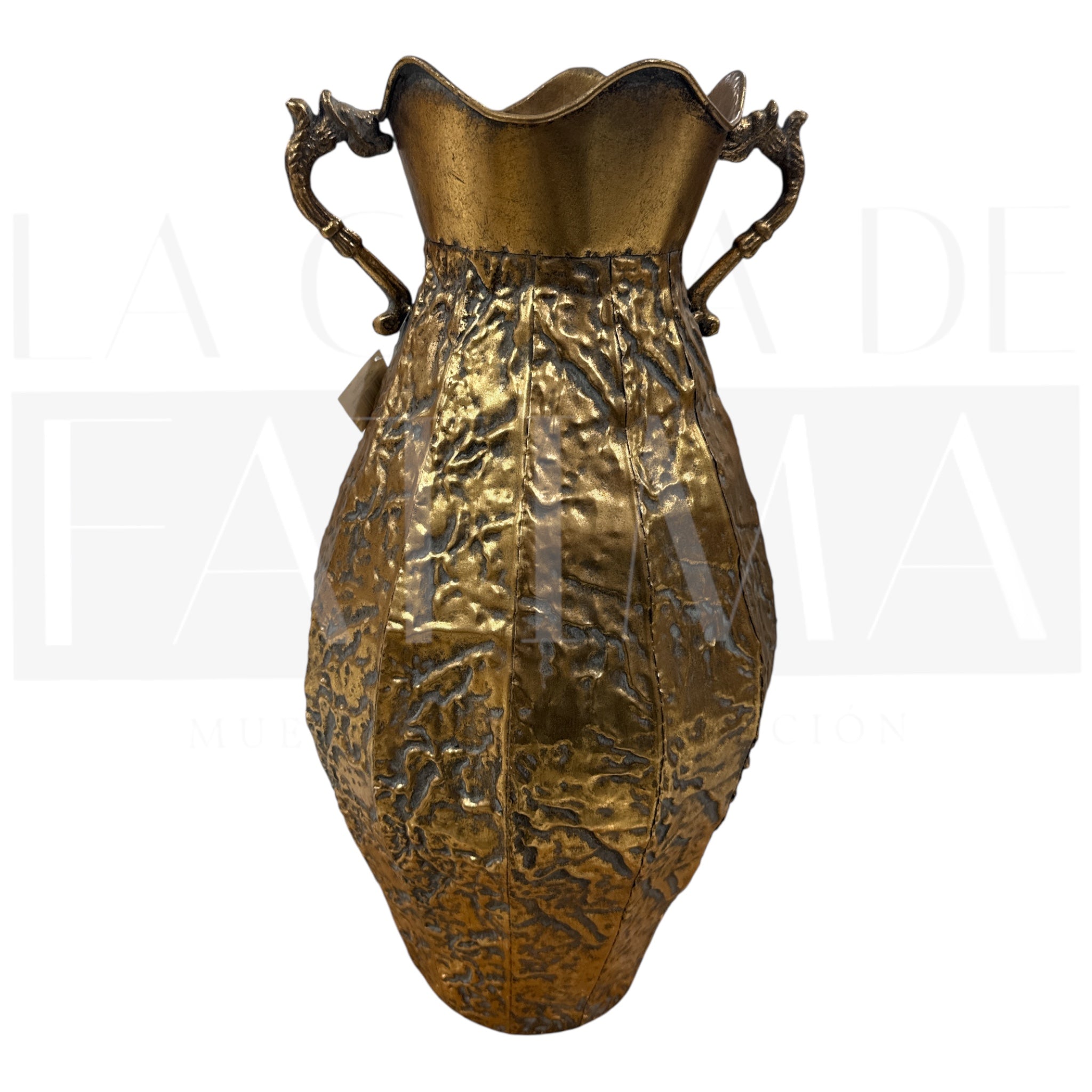 Vasija Metálica Dorada Corrugada