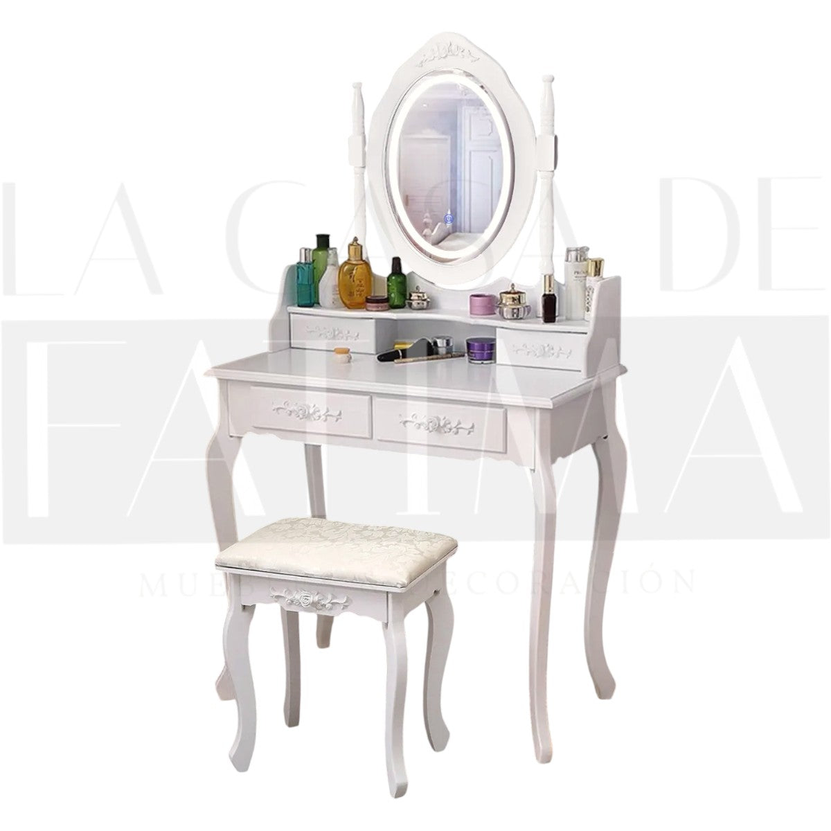 Tocador Luz Led y Taburete