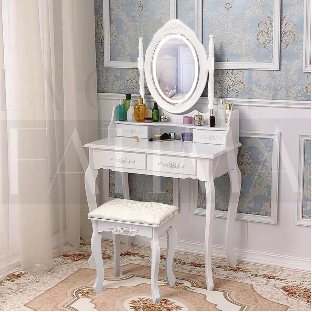 Tocador Luz Led y Taburete