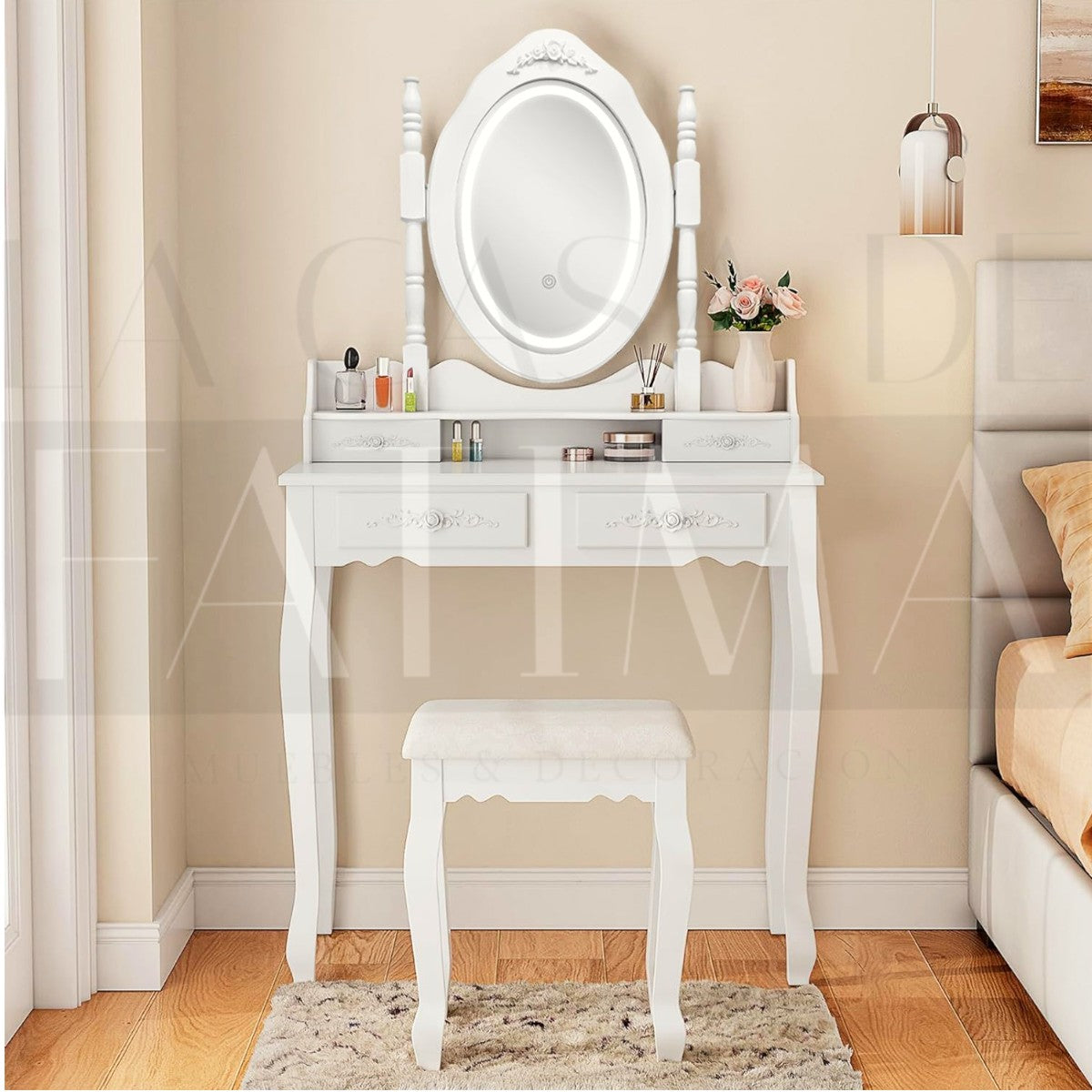 Tocador Luz Led y Taburete