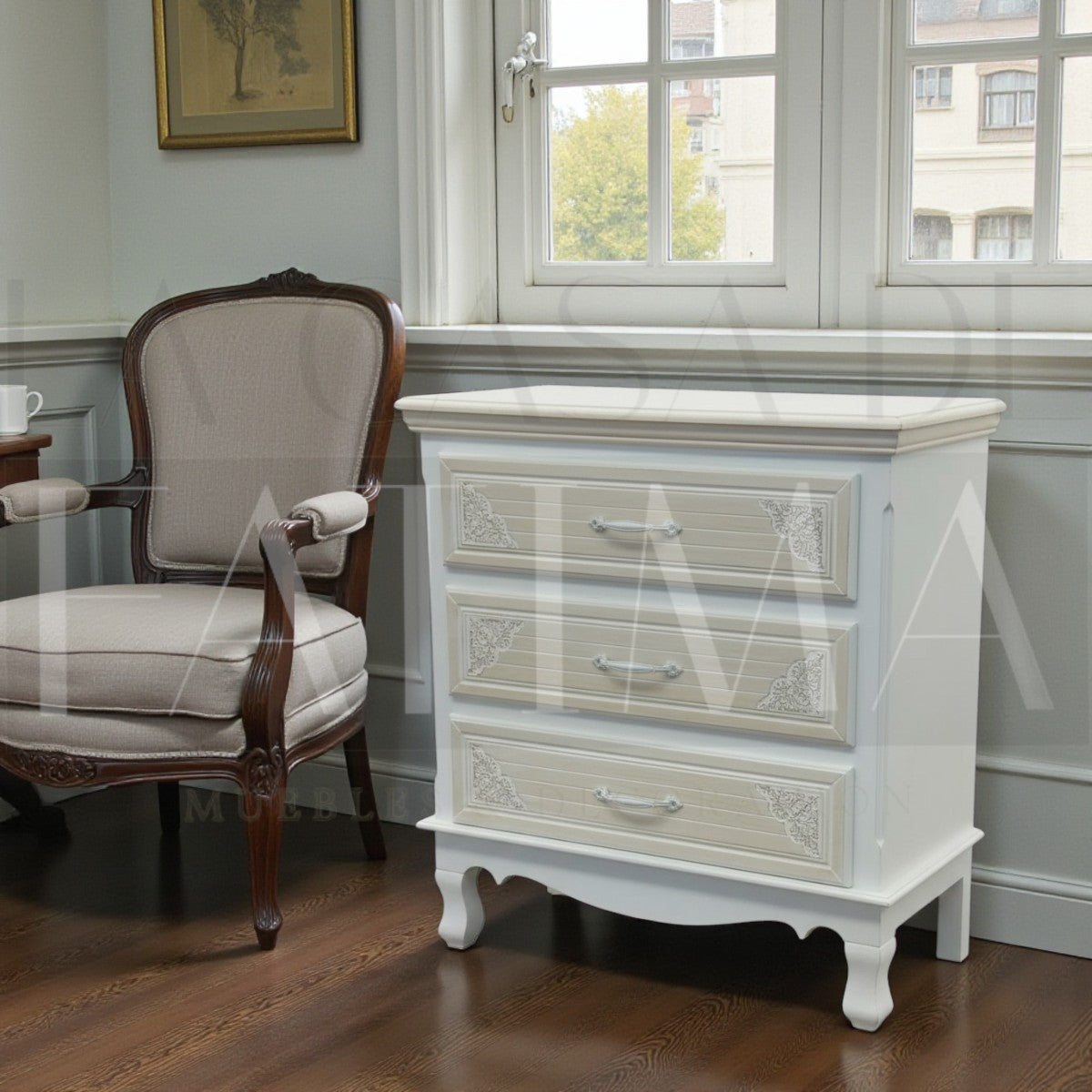 Velador Provenzal Ancho 3 Cajones