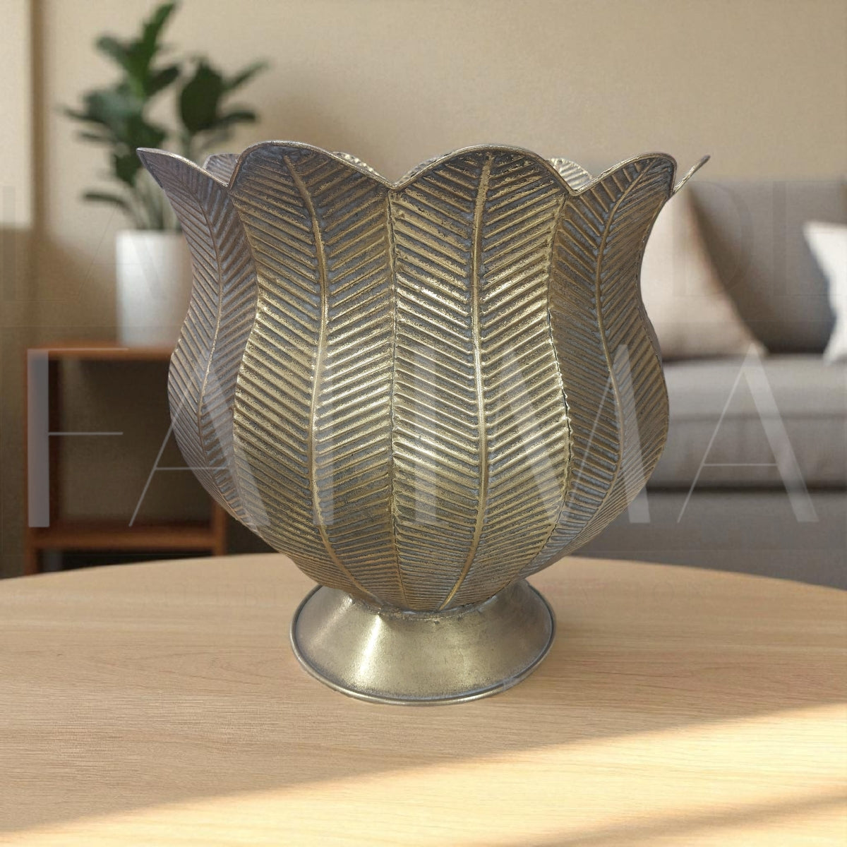 Maceta Metálica Textura Hojas