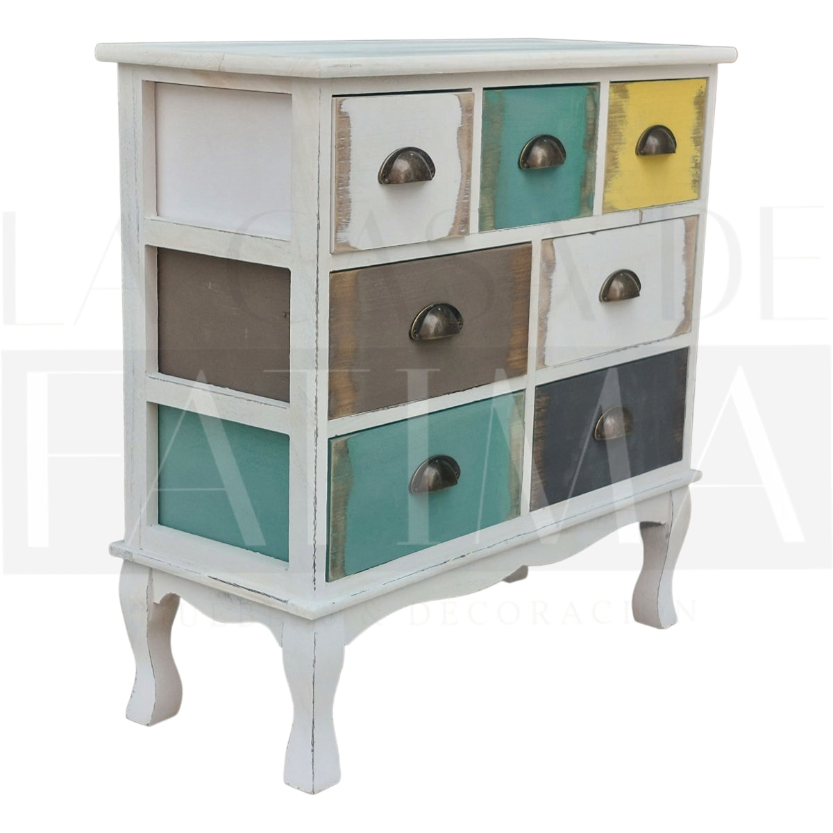 Cómoda Patinada con 7 cajones en colores