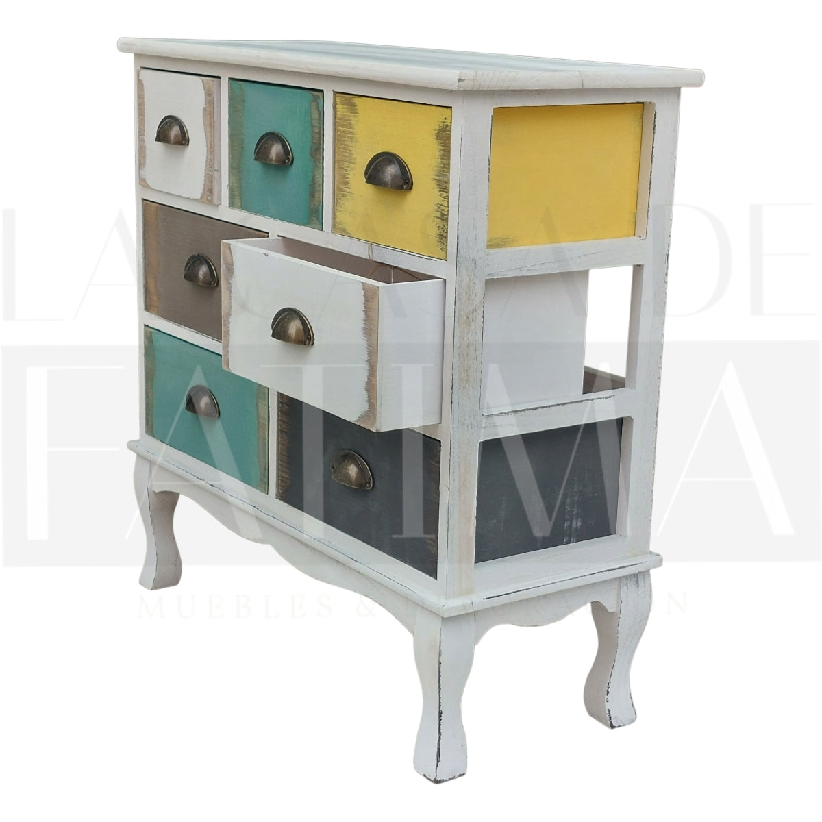 Cómoda Patinada con 7 cajones en colores