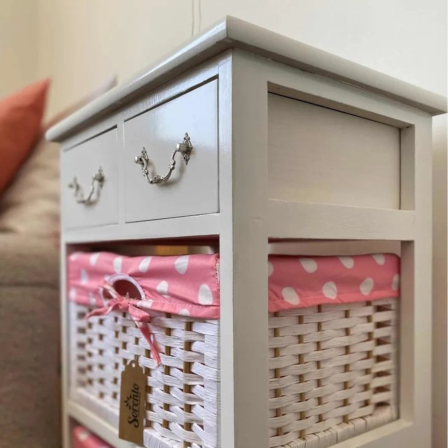 Velador White Lacado 2 Cajones 2 Cestas