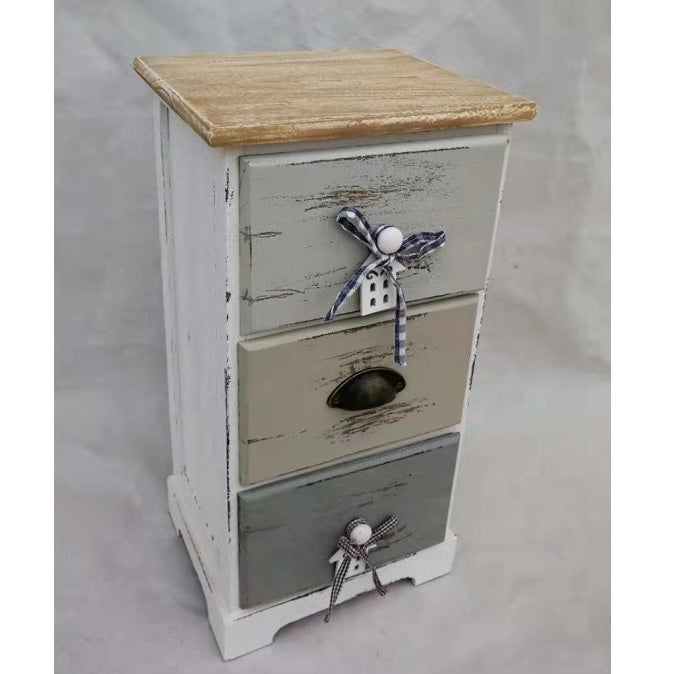 Velador Shabby Gris 3 Cajones