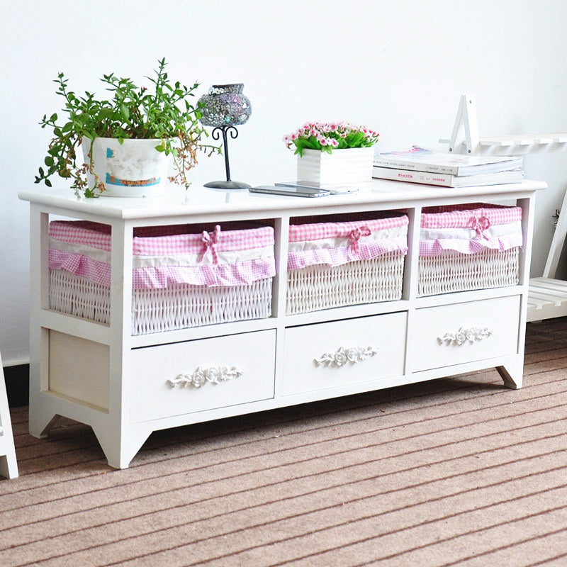 Cabinet White Lacado 3 Cestas 3 Cajones