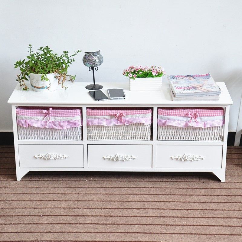 Cabinet White Lacado 3 Cestas 3 Cajones