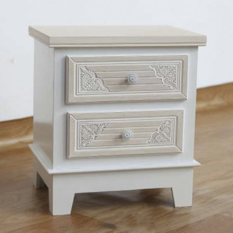 Velador Vintage Bajo 2 Cajones Tallado