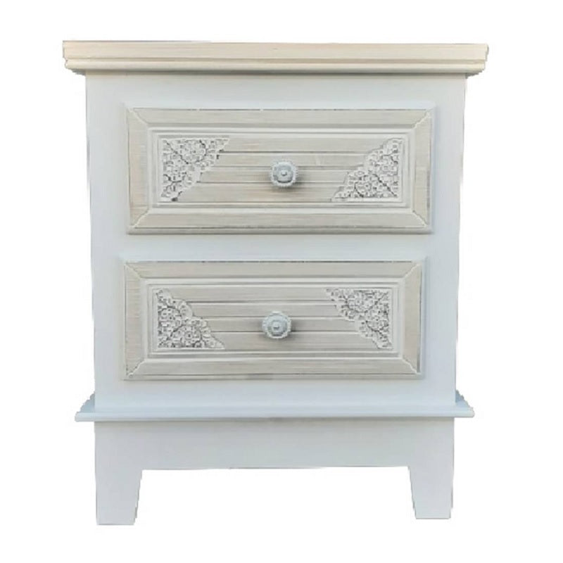 Velador Vintage Bajo 2 Cajones Tallado