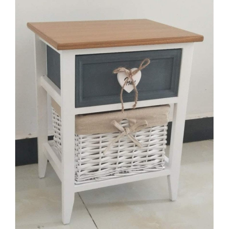 Velador Shabby Gris 1 Cajón 1 Cesto
