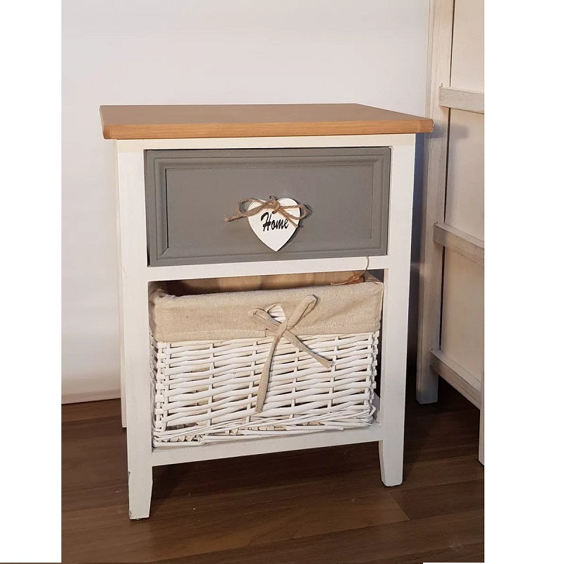 Velador Shabby Gris 1 Cajón 1 Cesto
