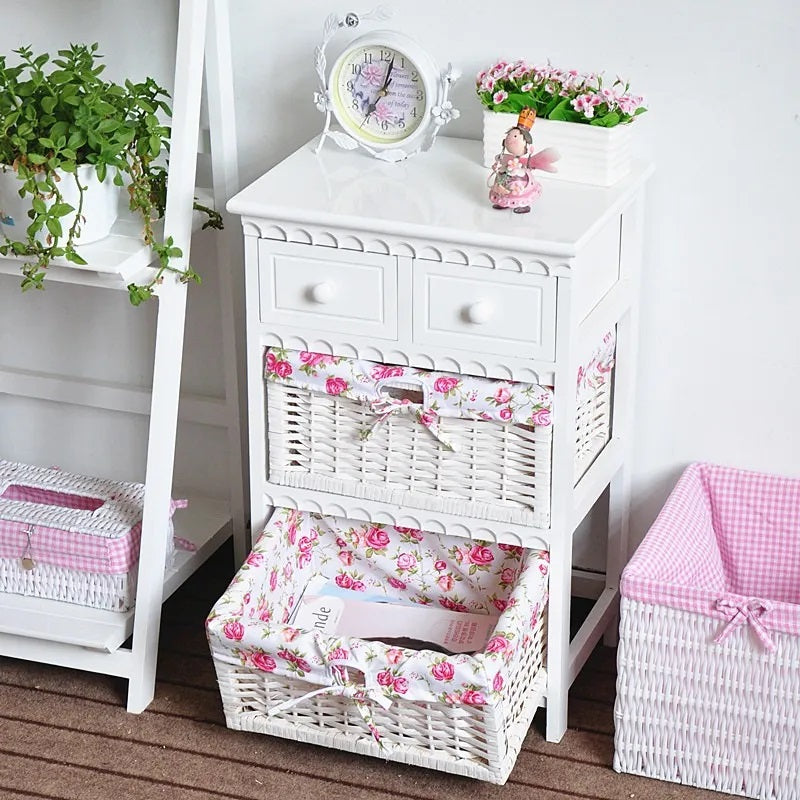 Mini Cabinet Floral 2 Cestas 2 Cajones