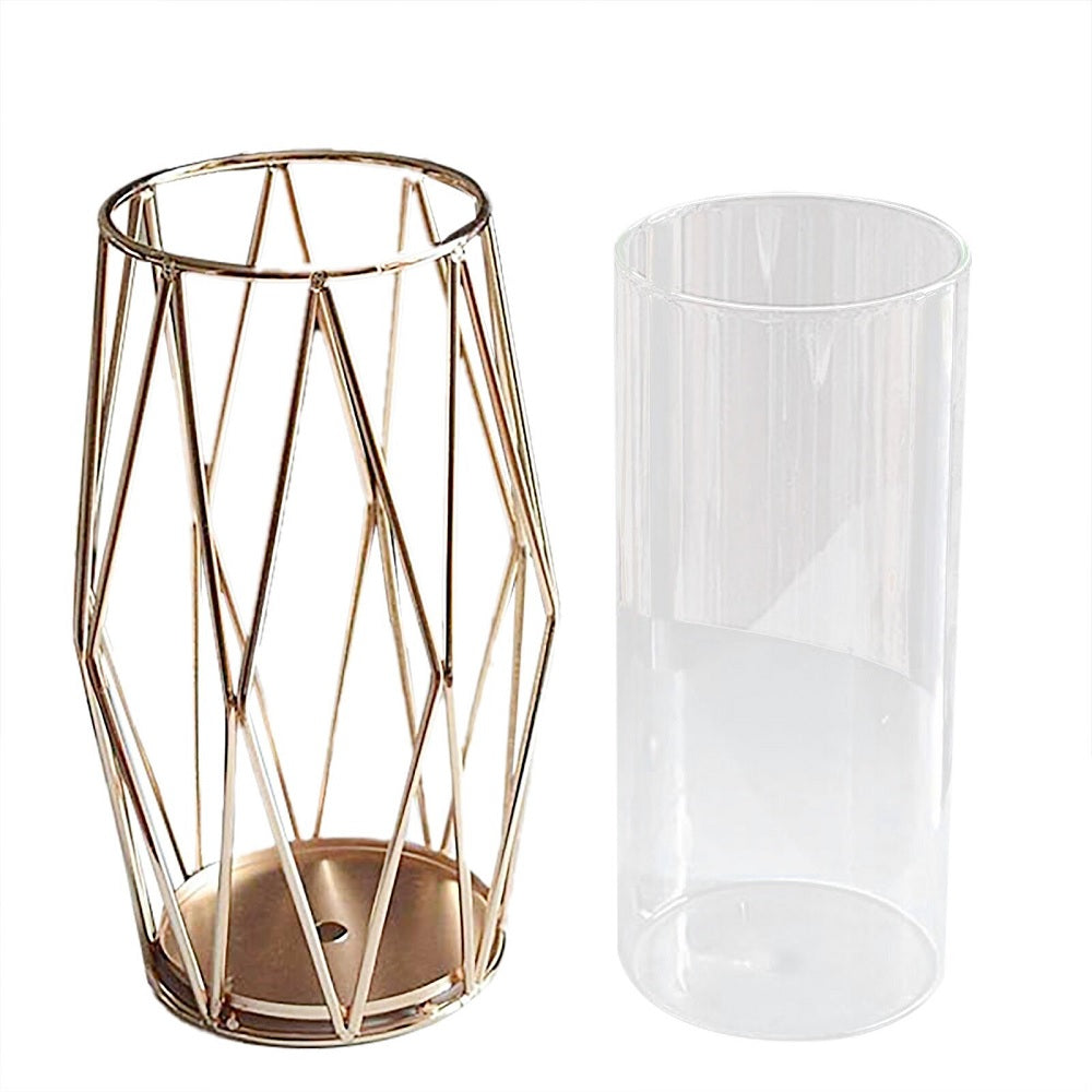 Florero con soporte de Metal Dorado 30 cms.