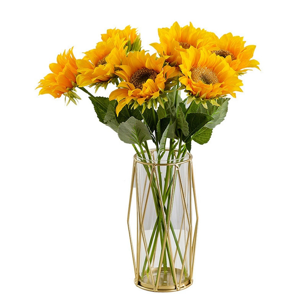 Florero con soporte de Metal Dorado 30 cms.