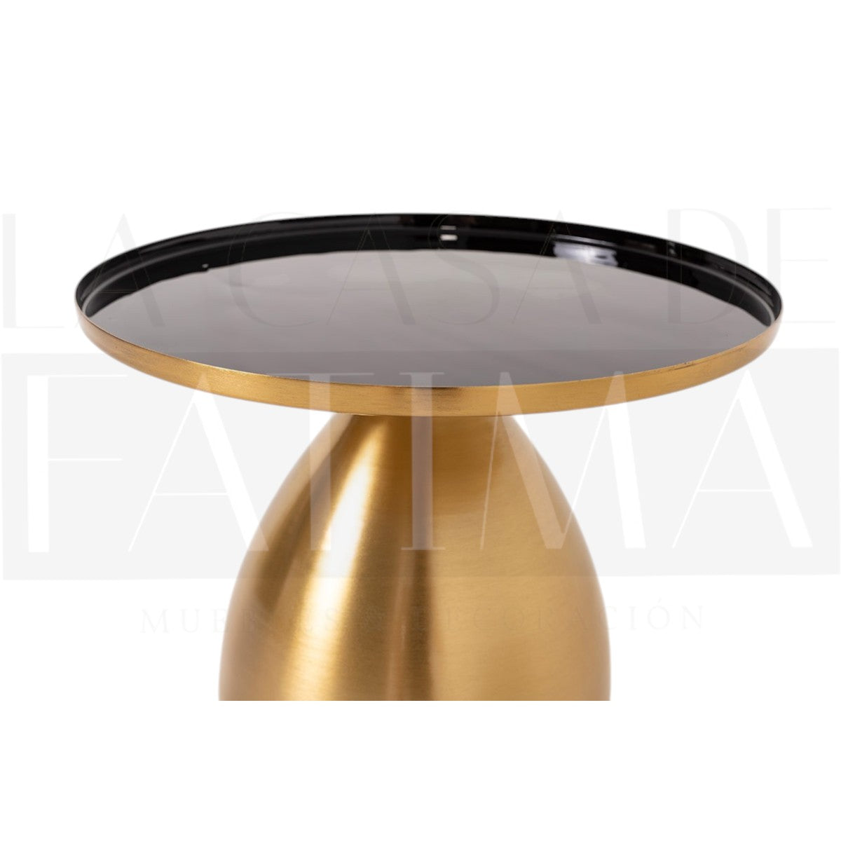 Mesa Auxiliar Baja Dorada con Tapa Esmaltada Negra