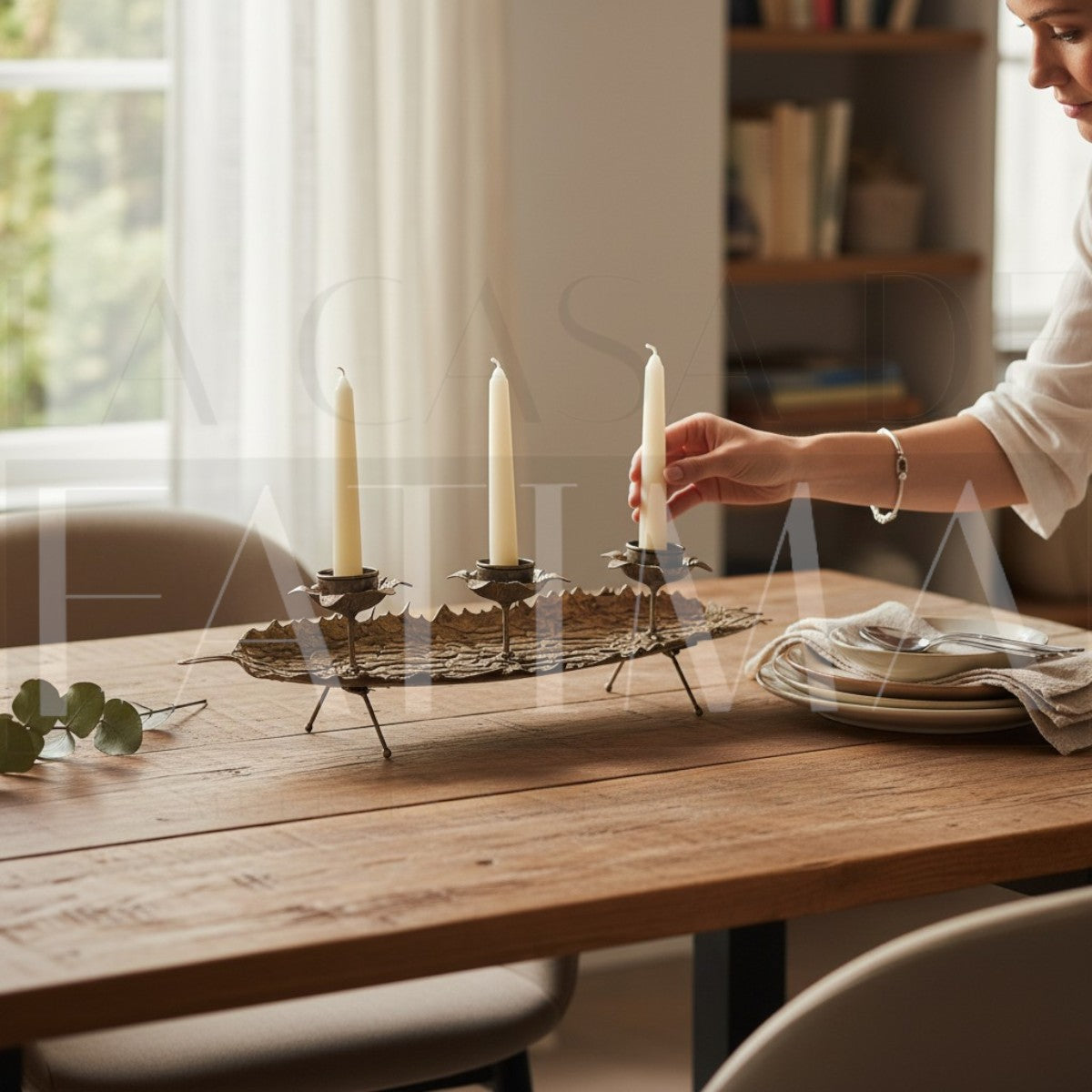 Candelabro Metálico Hoja 3 Velas