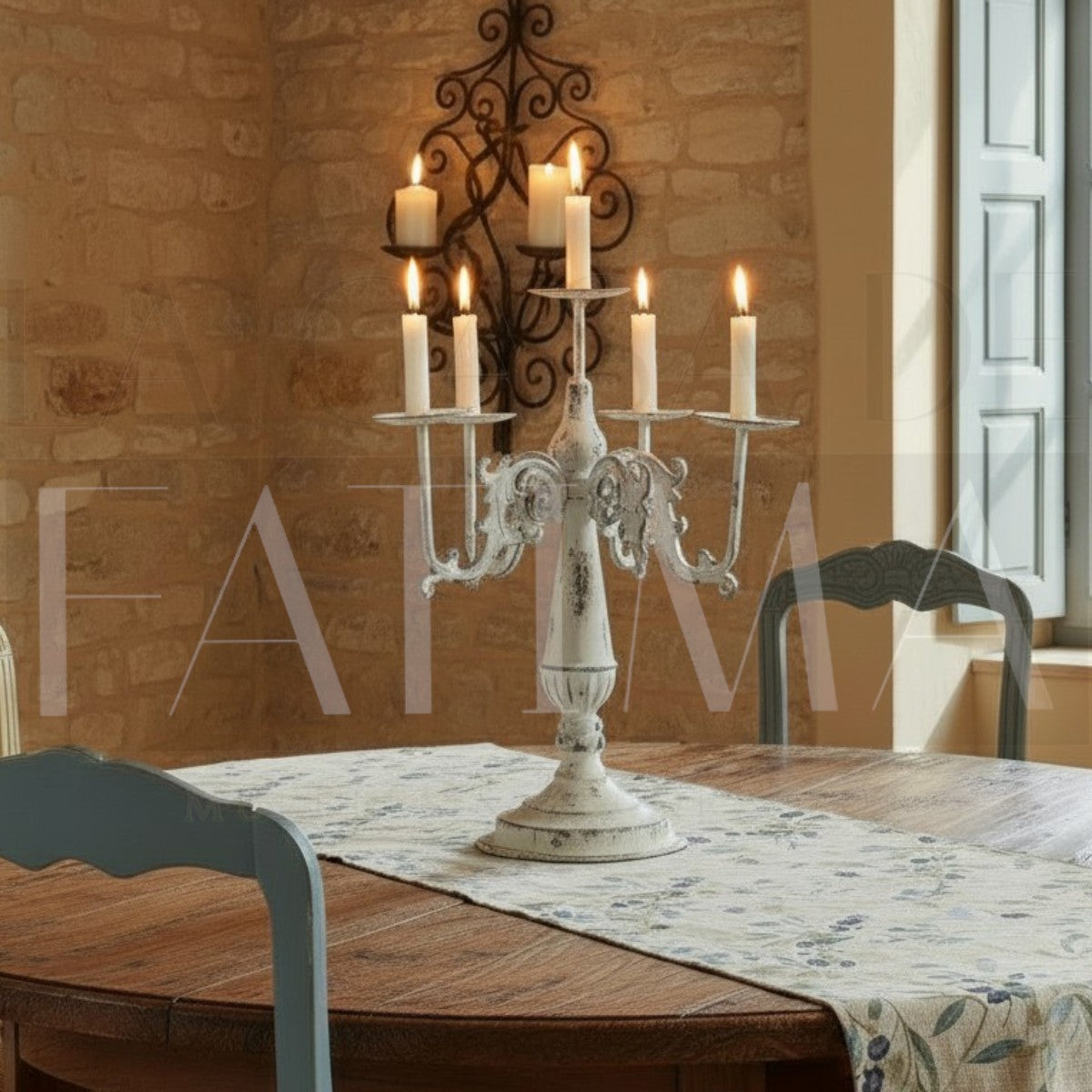 Candelabro Metálico Blanco 5 velas