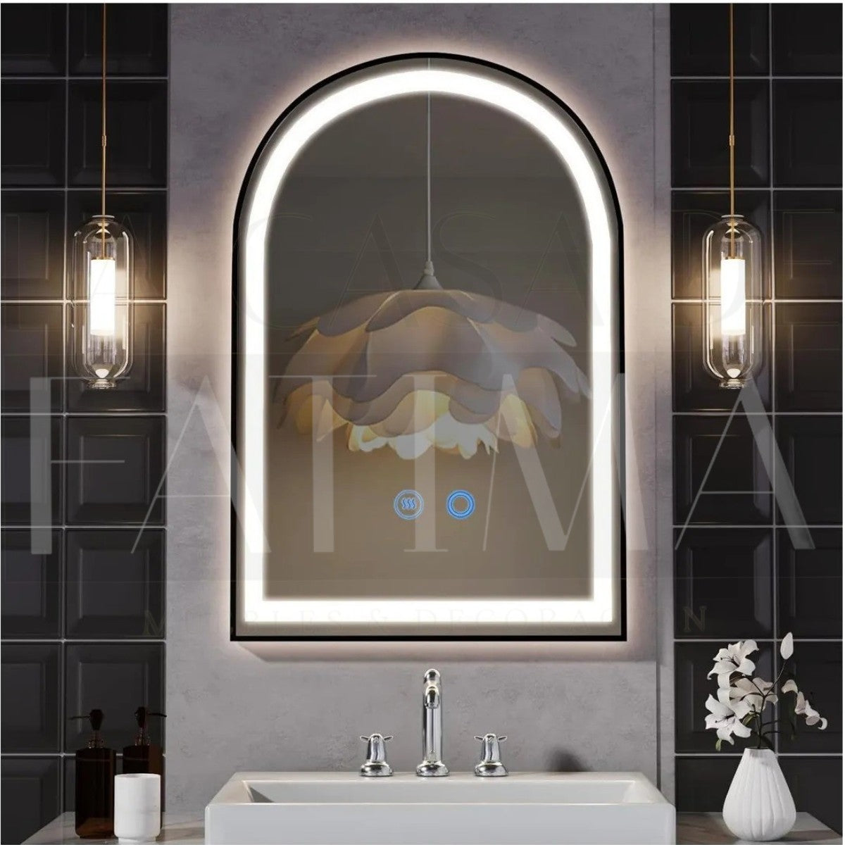 Espejo Arco LED Negro Touch 80x60 cm