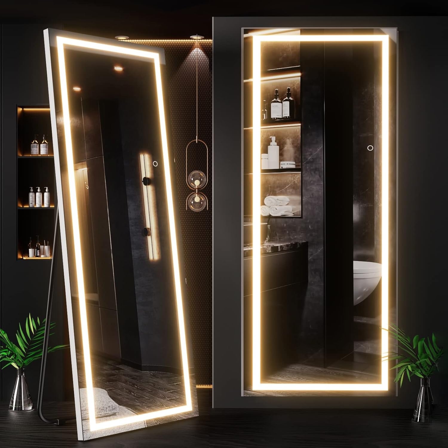 Espejo Rectangular LED Blanco de Cuerpo Completo con Pedestal 150x40 cm