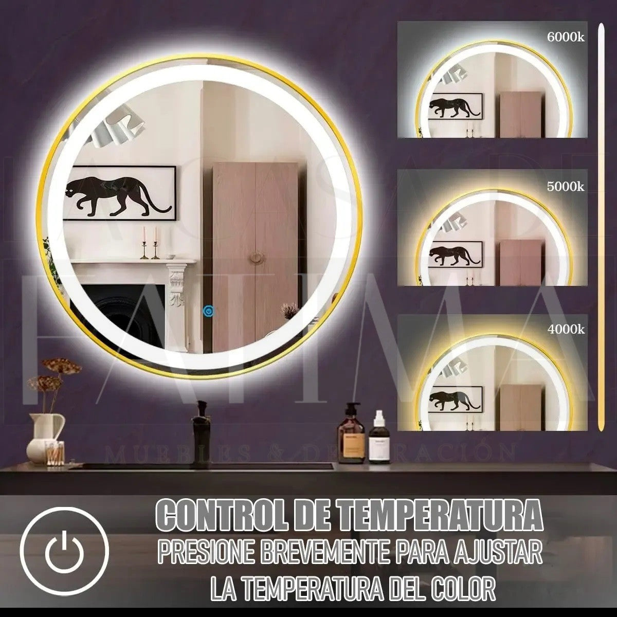 Espejo Circular LED Dorado 60 cm