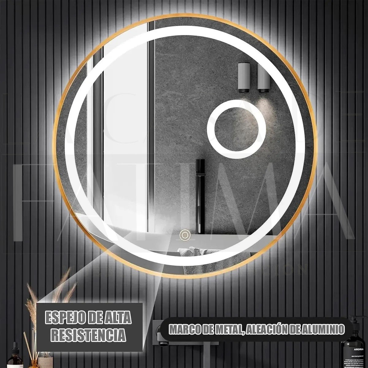 Espejo Circular LED Dorado 60 cm