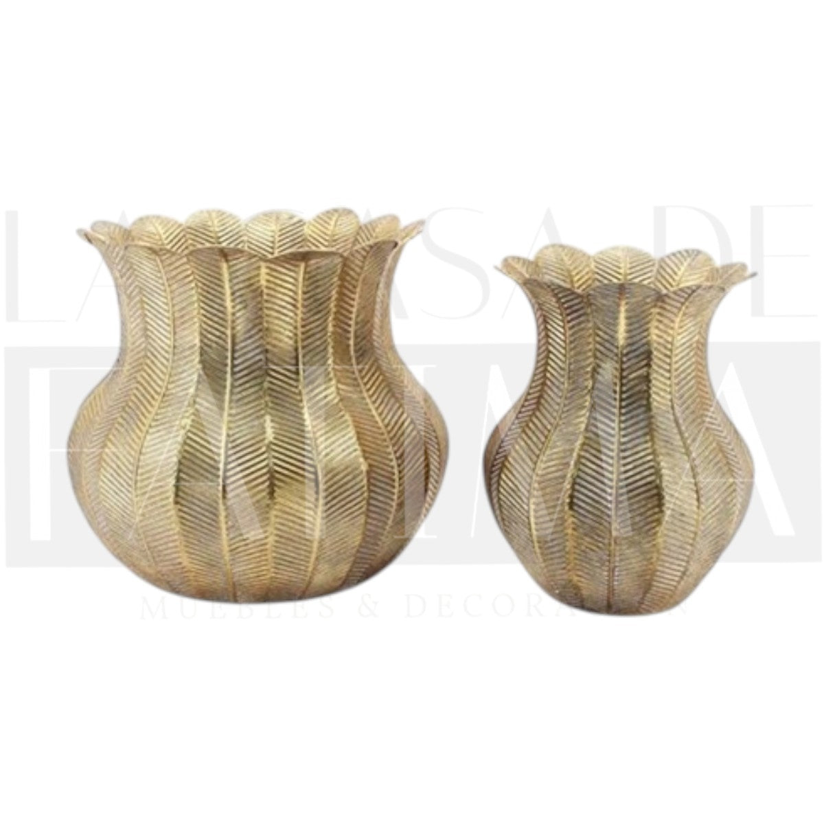 Set de 2 Macetas Metálicas Doradas con Relieve