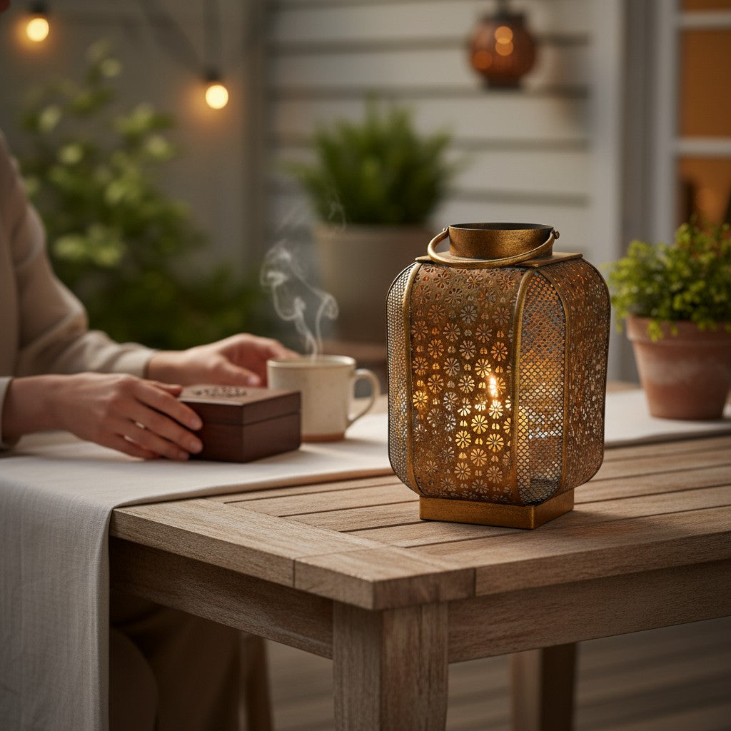 Fanal Metálico Calado Dorado