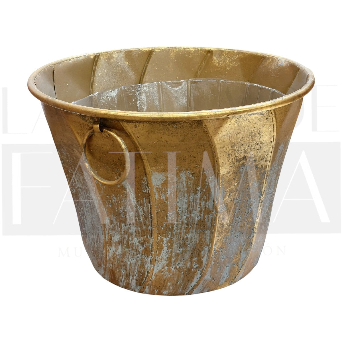 Maceta Metálica Dorada con Aros – 28