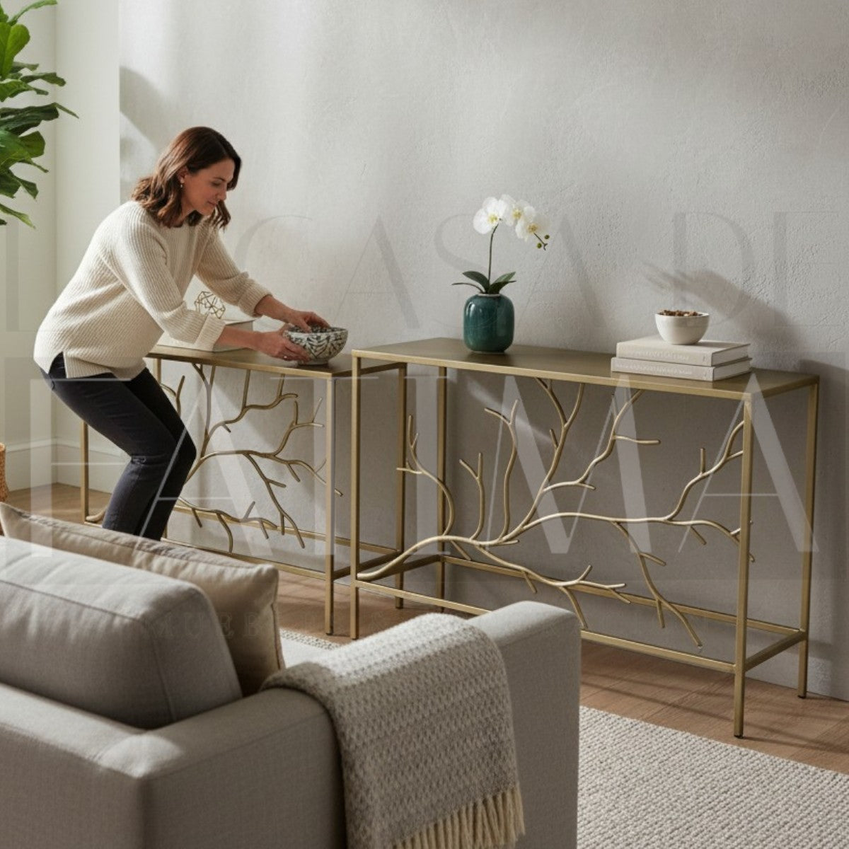 Set de 2 Arrimos Metálicos Dorados – Diseño Ramas