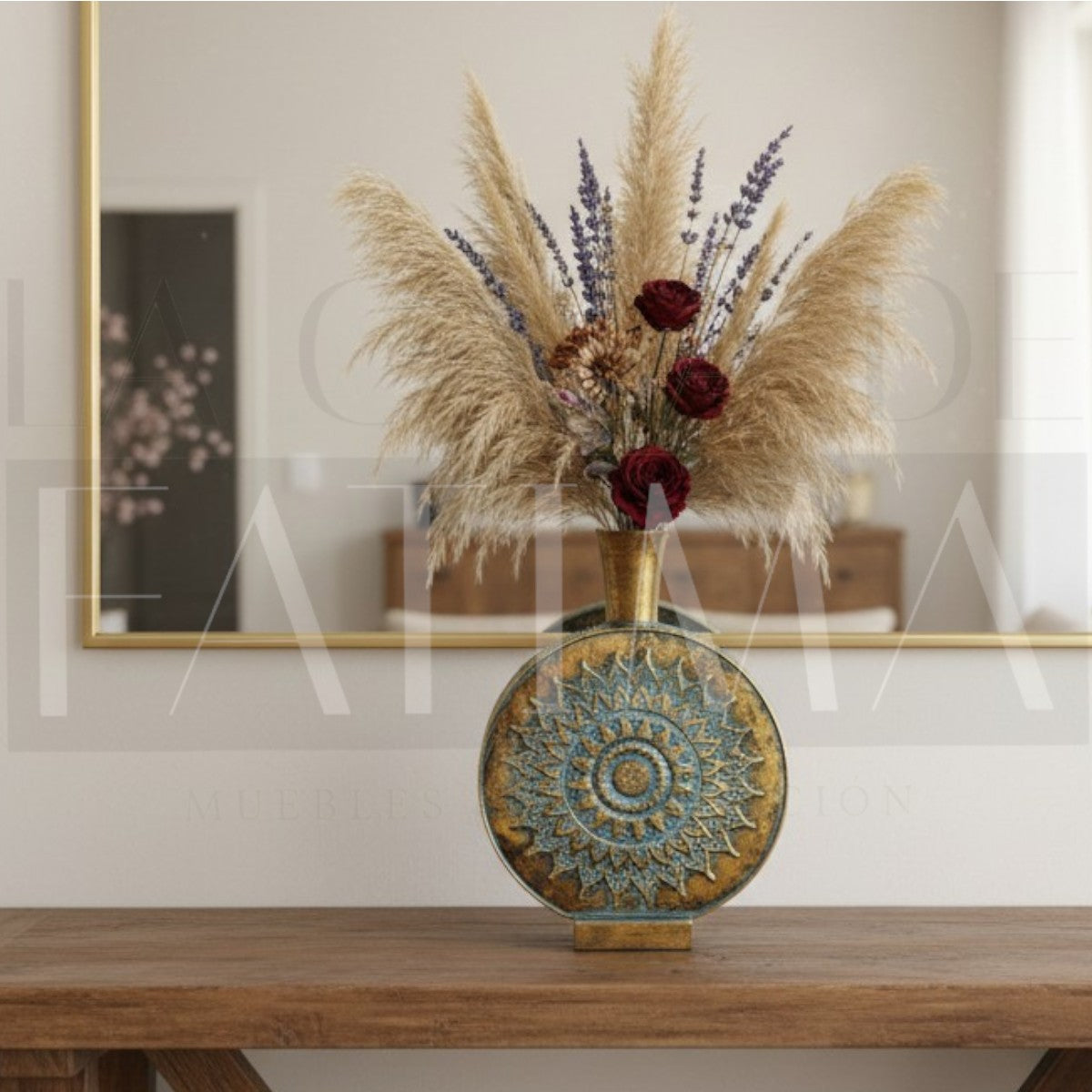 Vasija Decorativa Mandala Turquesa & Cobre