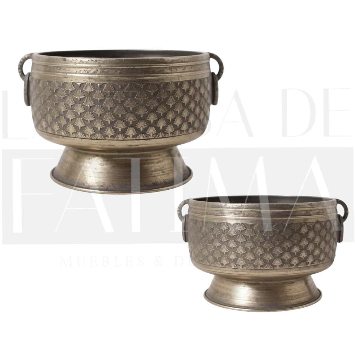 Set de 2 Macetas Metálicas Doradas con Base Pedestal