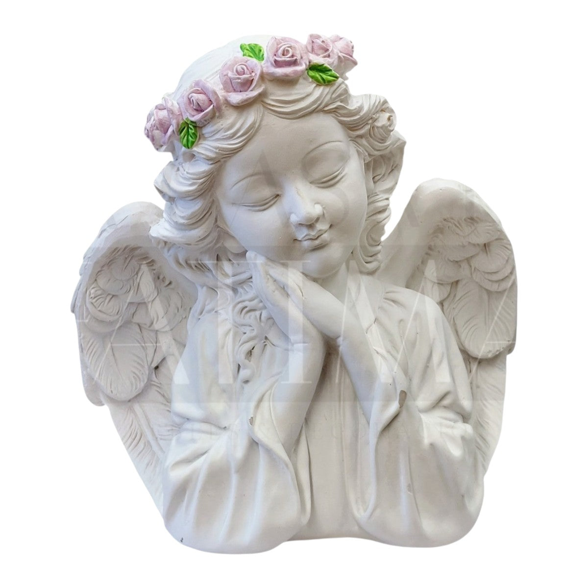 Figura Angelito Orante con Corona de Rosas