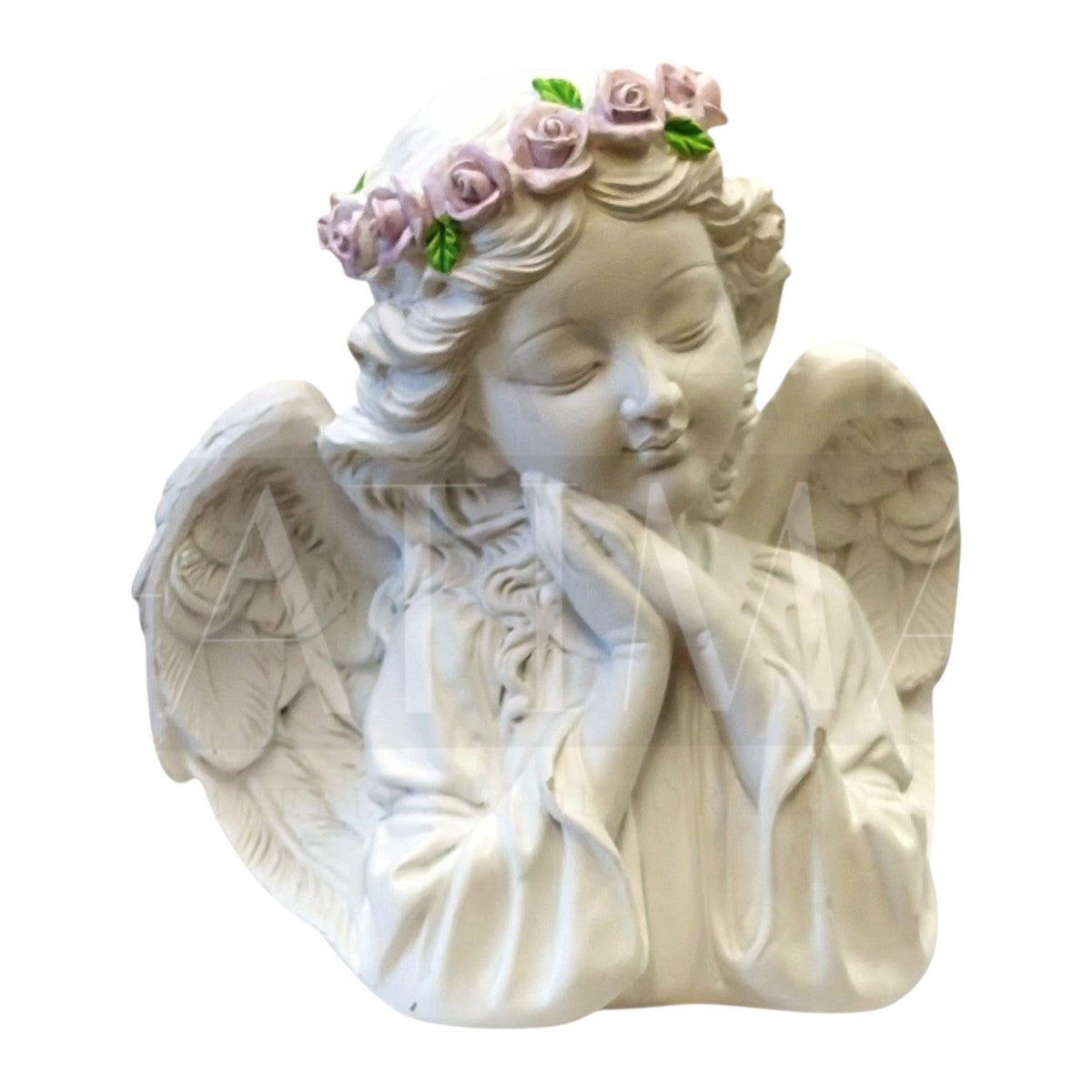 Figura Angelito Orante con Corona de Rosas