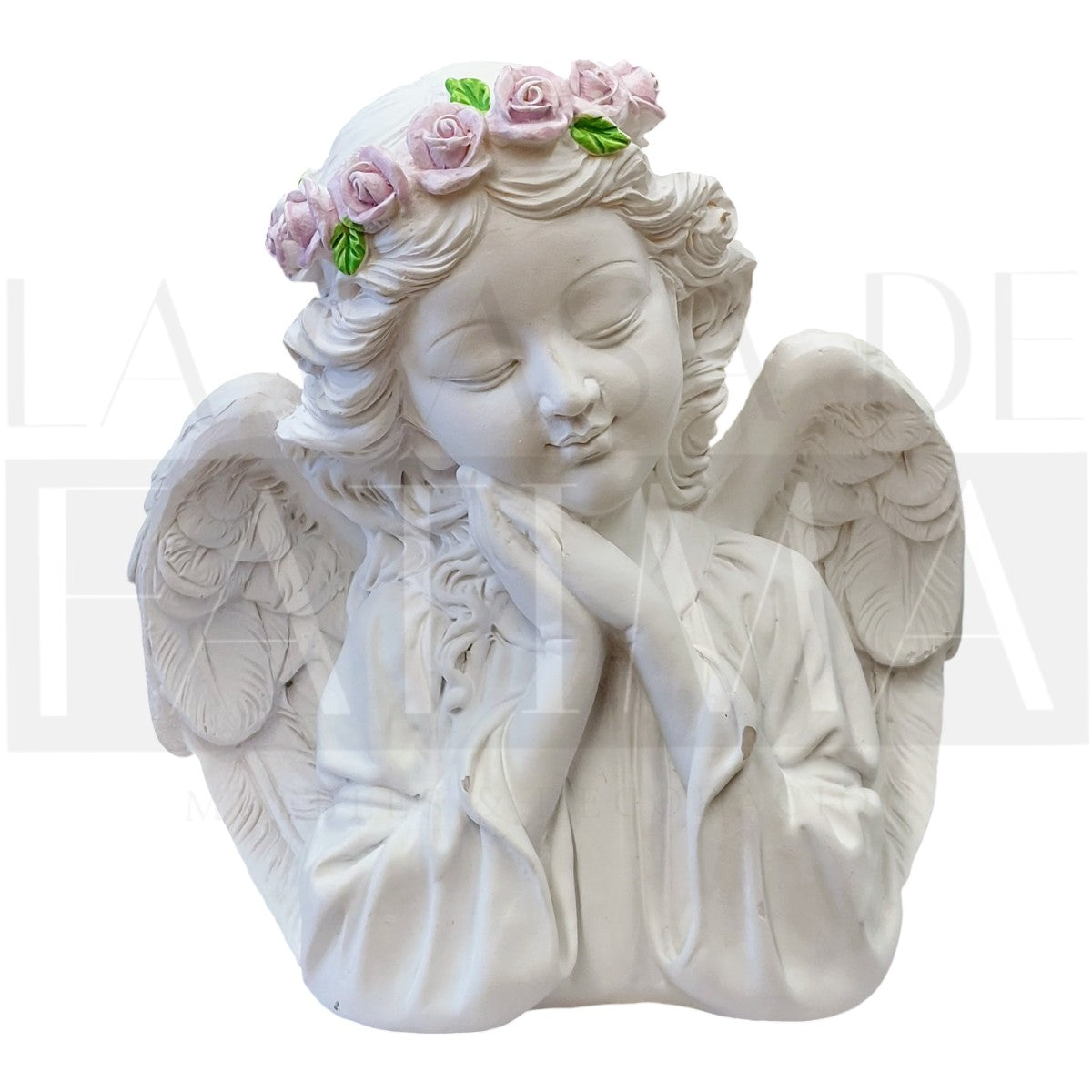 Figura Angelito Orante con Corona de Rosas