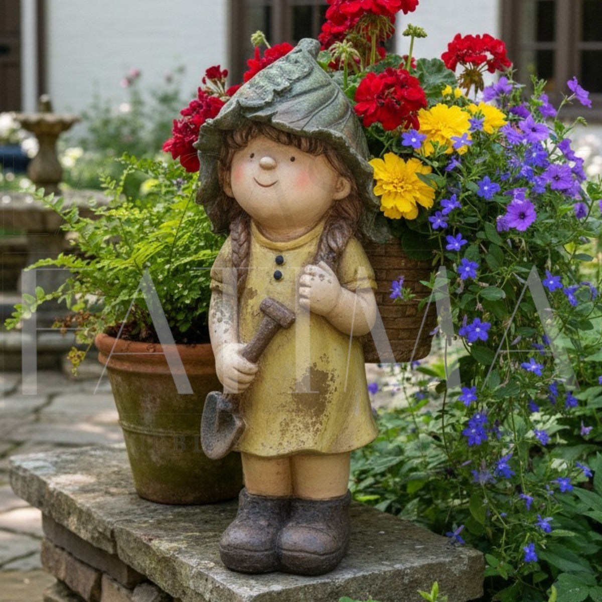 Maceta Niña Jardinera con Canasto Vintage