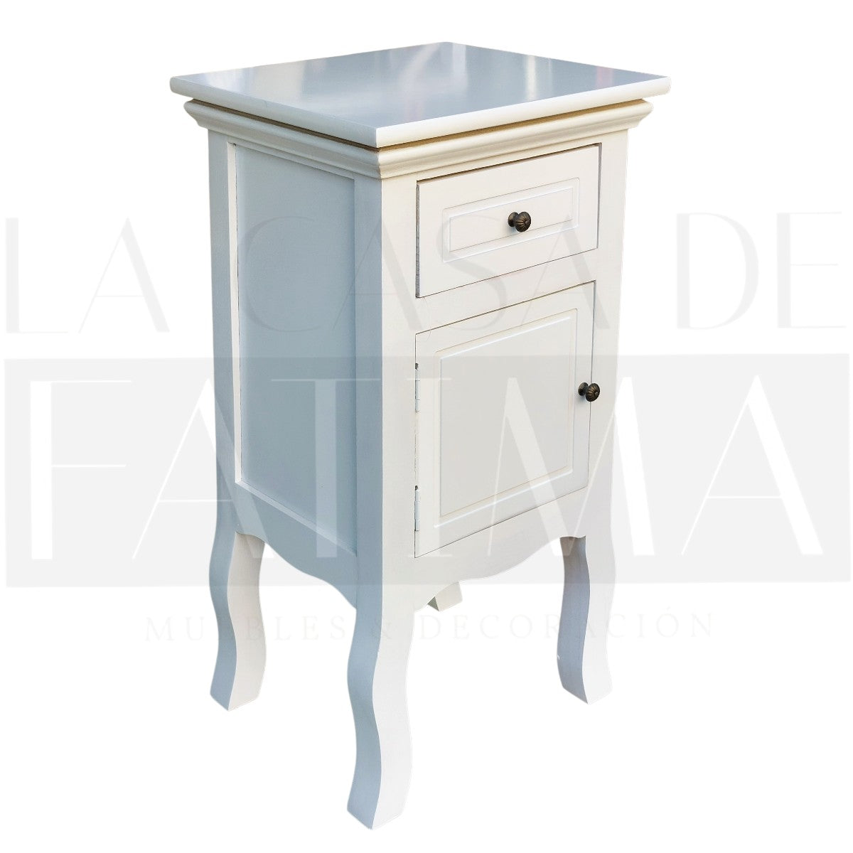 Velador Provenzal Blanco Lacado 1 Puerta 1 Cajón