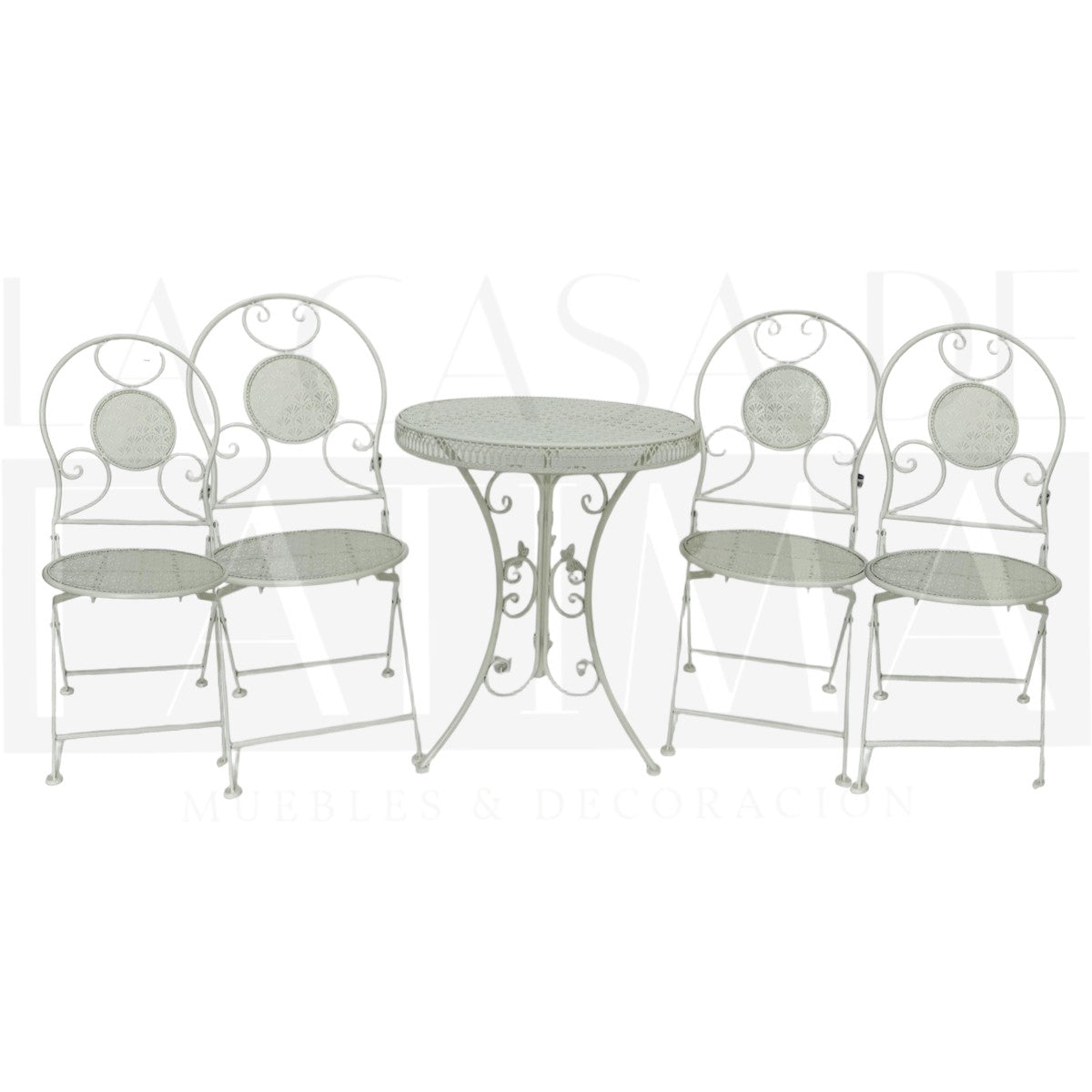 Set de Terraza con 4 Sillas Metálico Blanco
