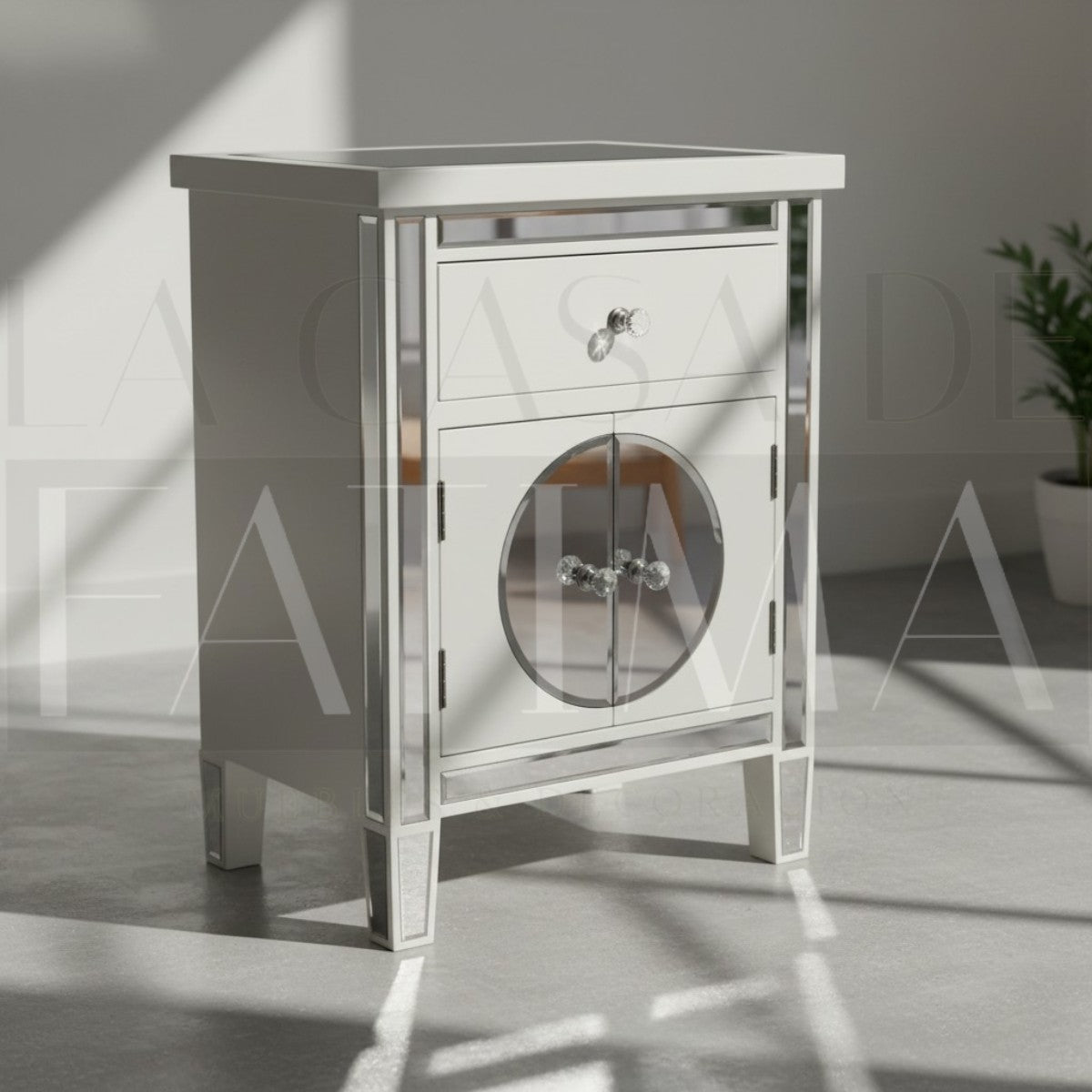 Velador Espejado 1 Cajón y 2 Puertas