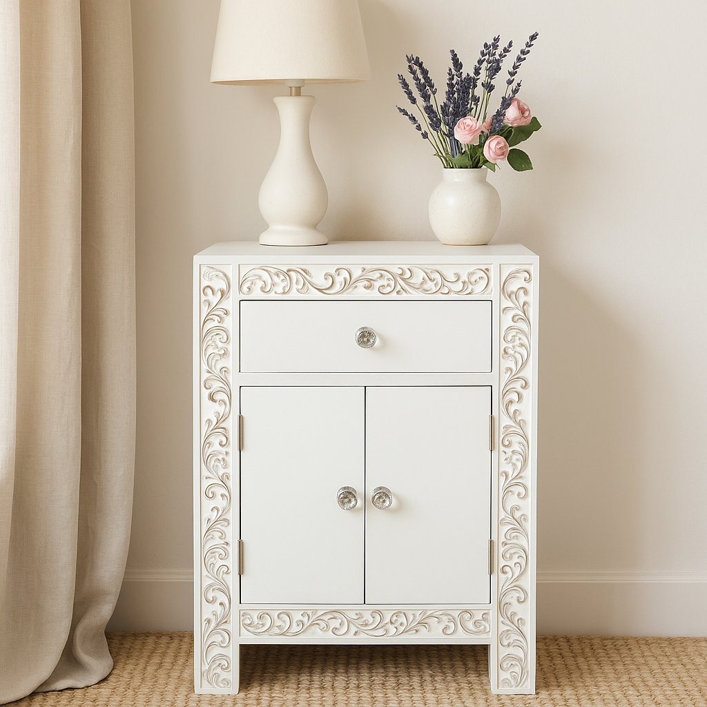 Velador Vintage Blanco Tallado