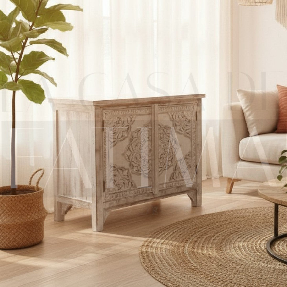 Buffet Mándala Tallado Blanco Decapado