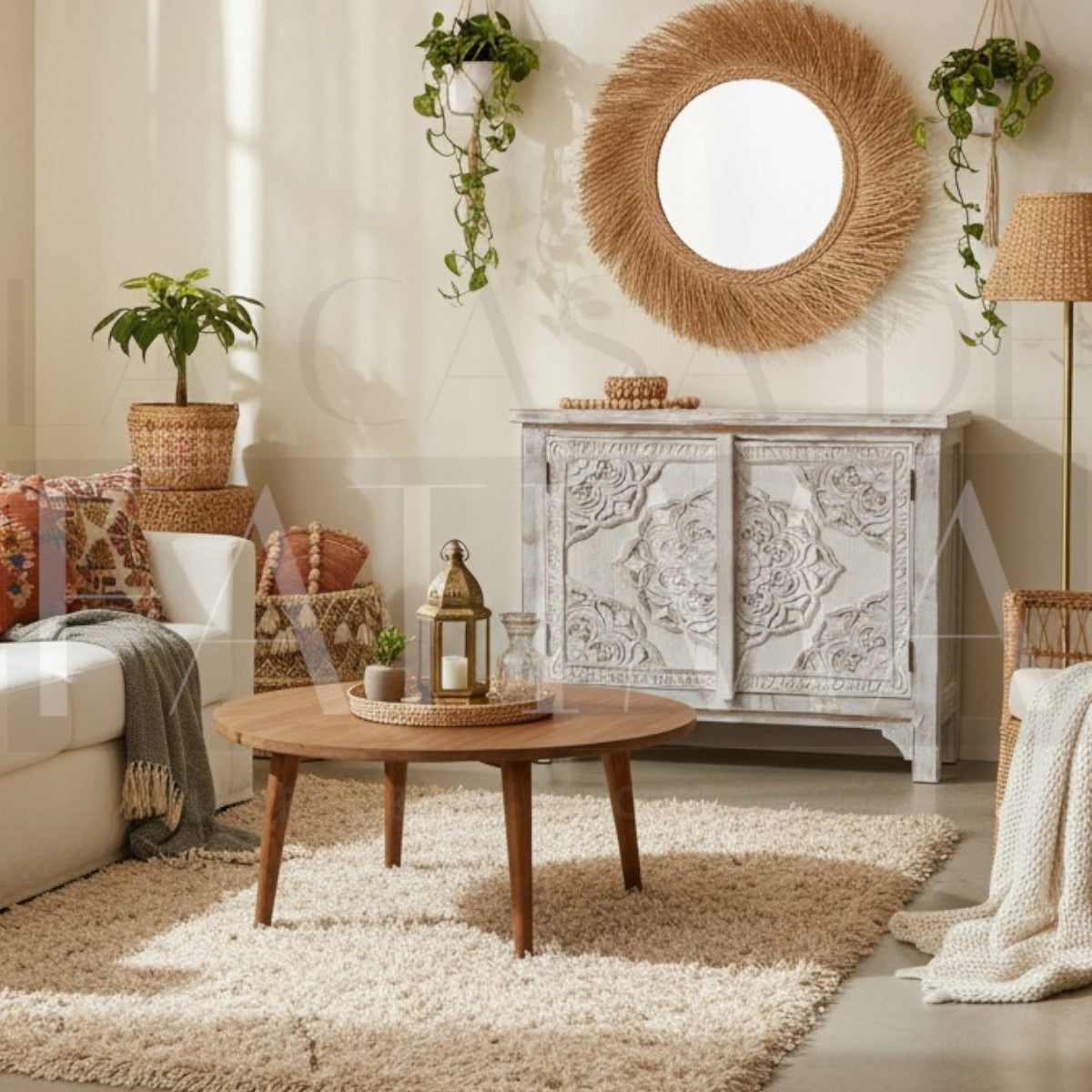 Buffet Mándala Tallado Blanco Decapado