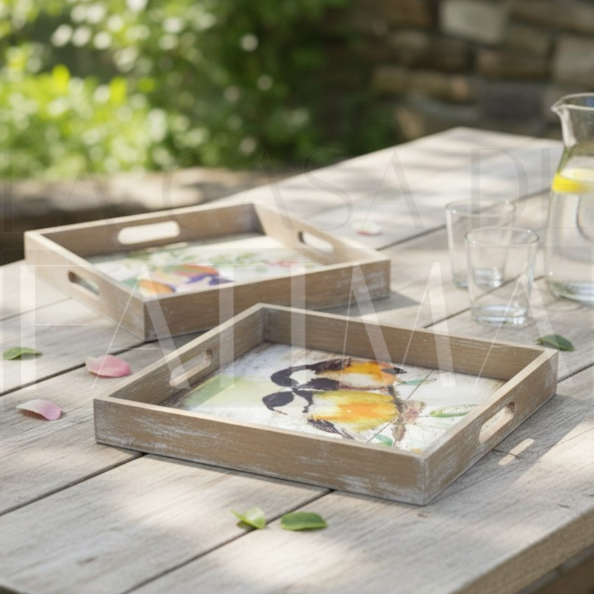 Set de 2 Bandejas de Madera Decorativas