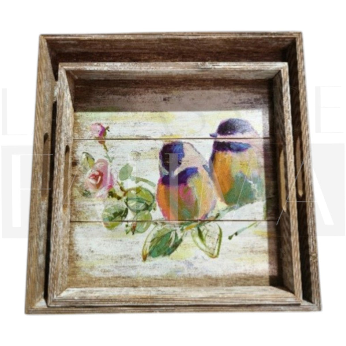 Set de 2 Bandejas de Madera Decorativas