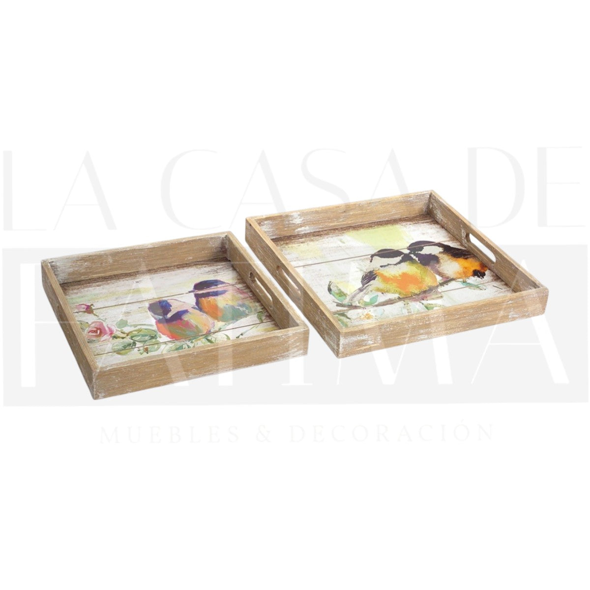 Set de 2 Bandejas de Madera Decorativas