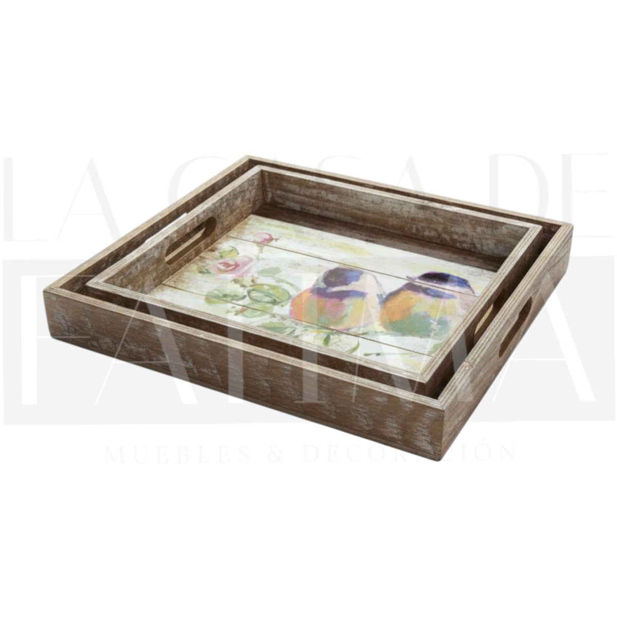Set de 2 Bandejas de Madera Decorativas
