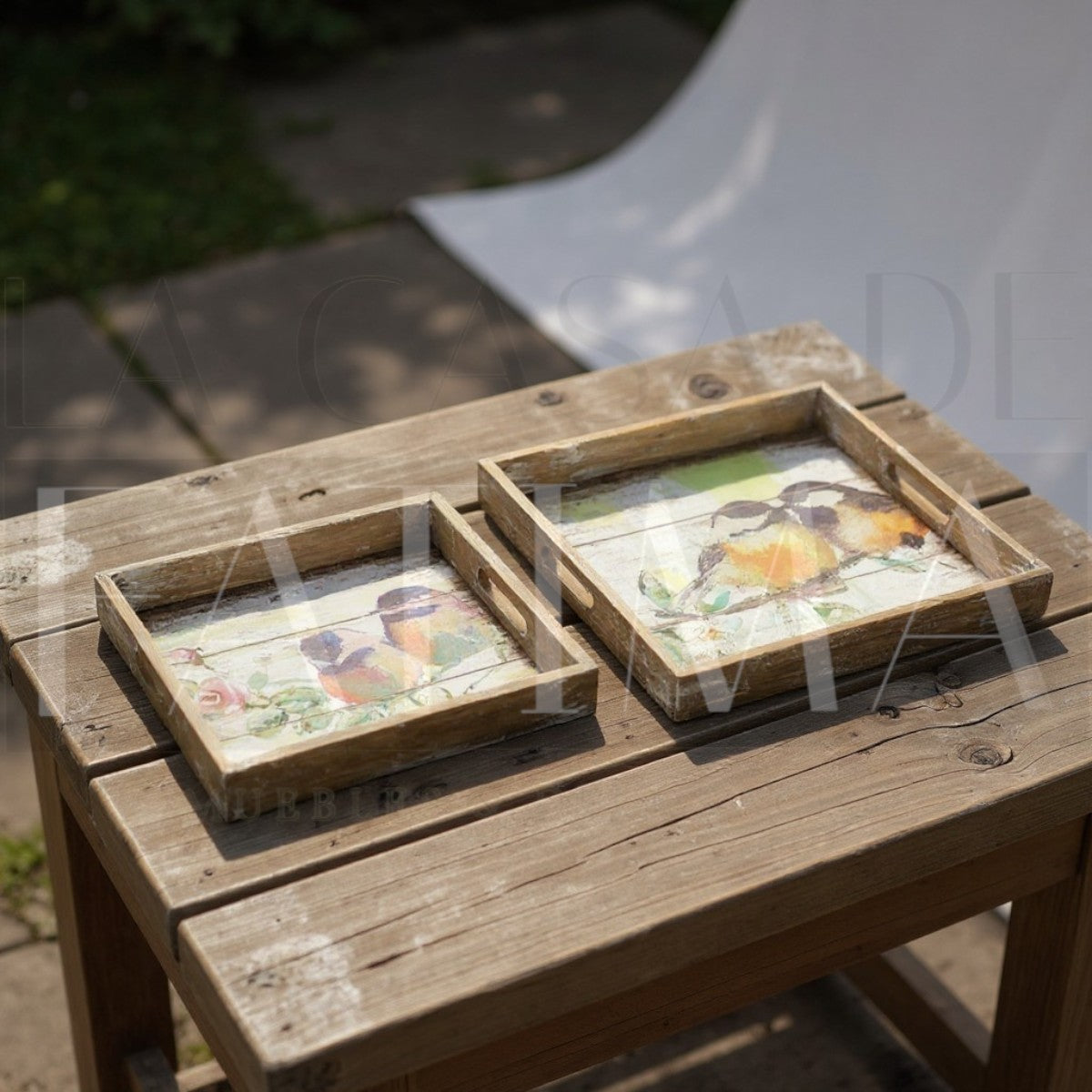 Set de 2 Bandejas de Madera Decorativas