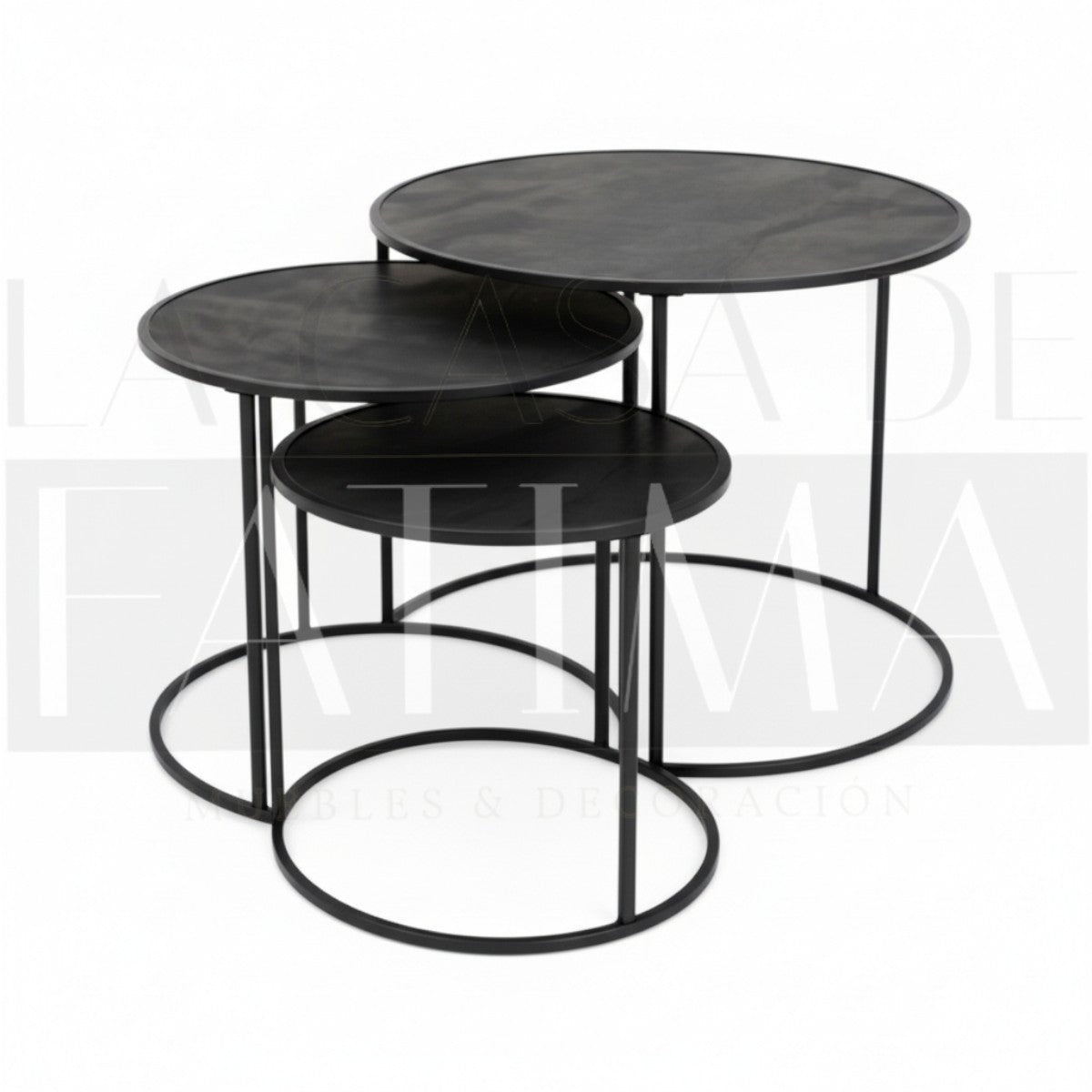 Set De 3 Mesas Auxiliares Redondas Marco De Metal